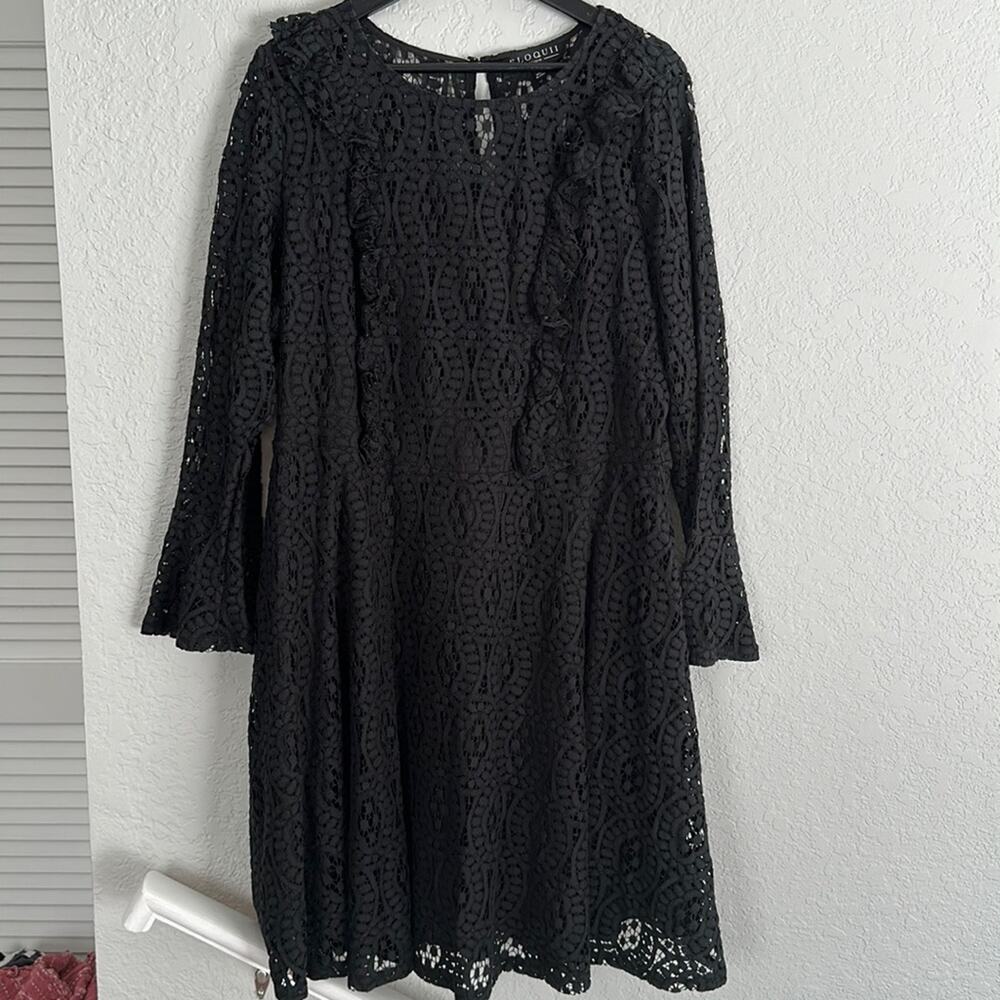 Eloquii Black Lace Bell Sleeves Ruffle Mini Dress Witchy Goth Whimsygoth Size 16